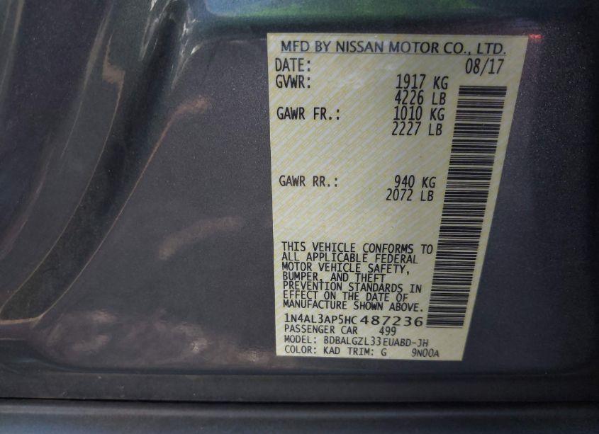 Photo 9 of 2017 Nissan Altima 2.5 S (VIN 1N4AL3AP5HC487236)