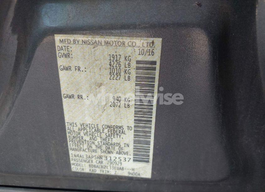 Photo 9 of 2017 Nissan Altima 2.5 SR (VIN 1N4AL3AP5HN312537)