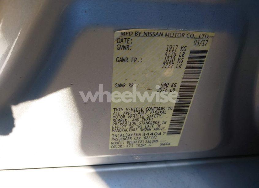 Photo 9 of 2017 Nissan Altima 2.5 S (VIN 1N4AL3AP5HN344047)