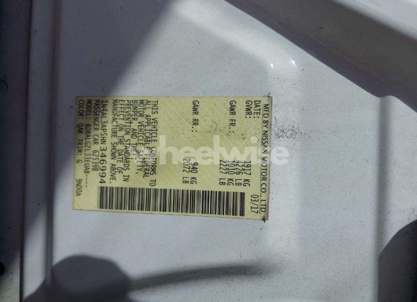 Photo 9 of 2017 Nissan Altima 2.5 S (VIN 1N4AL3AP5HN346994)