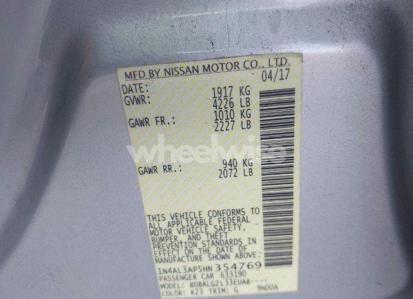 Photo 9 of 2017 Nissan Altima 2.5 S (VIN 1N4AL3AP5HN354769)