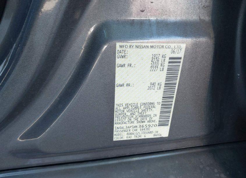 Photo 9 of 2017 Nissan Altima 2.5 S (VIN 1N4AL3AP5HN365920)