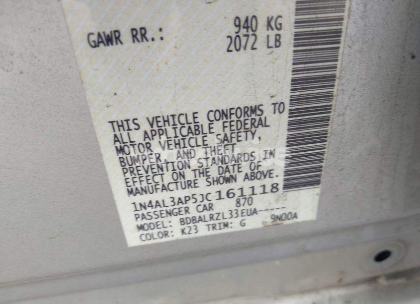 Photo 9 of 2018 Nissan Altima 2.5 SL (VIN 1N4AL3AP5JC161118)