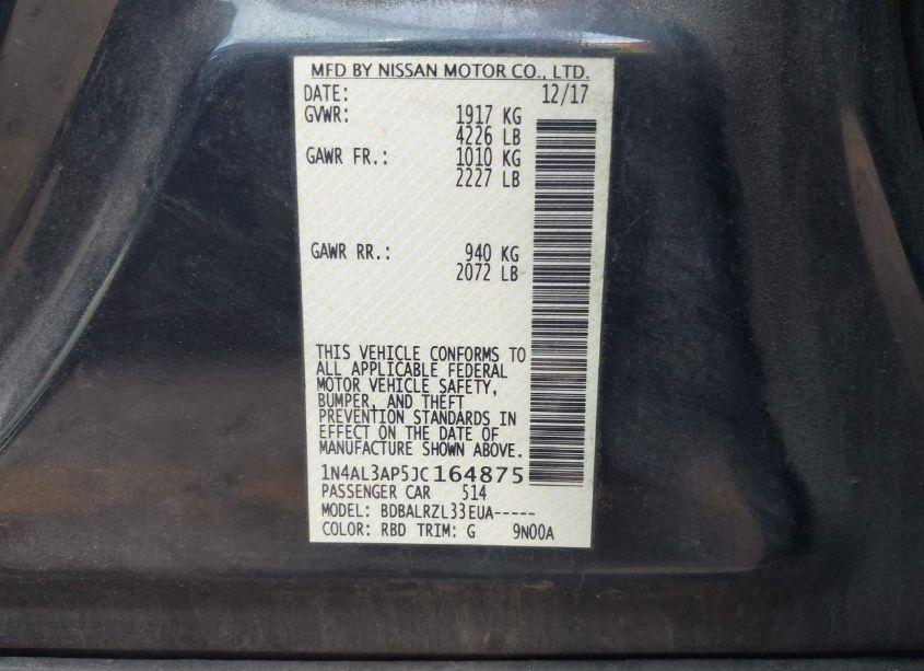 Photo 9 of 2018 Nissan Altima 2.5 SL (VIN 1N4AL3AP5JC164875)