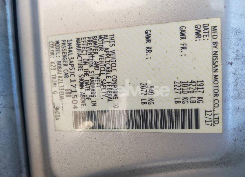 Photo 9 of 2018 Nissan Altima 2.5 SL (VIN 1N4AL3AP5JC171504)