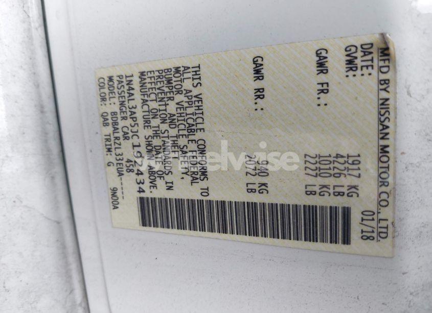 Photo 9 of 2018 Nissan Altima 2.5 SL (VIN 1N4AL3AP5JC192434)