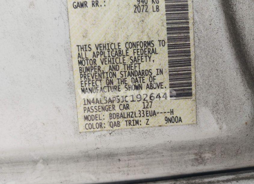 Photo 9 of 2018 Nissan Altima 2.5 SR (VIN 1N4AL3AP5JC192644)