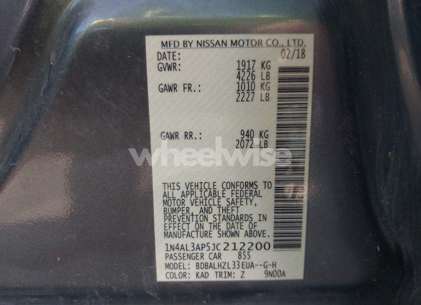 Photo 9 of 2018 Nissan Altima 2.5 SR (VIN 1N4AL3AP5JC212200)