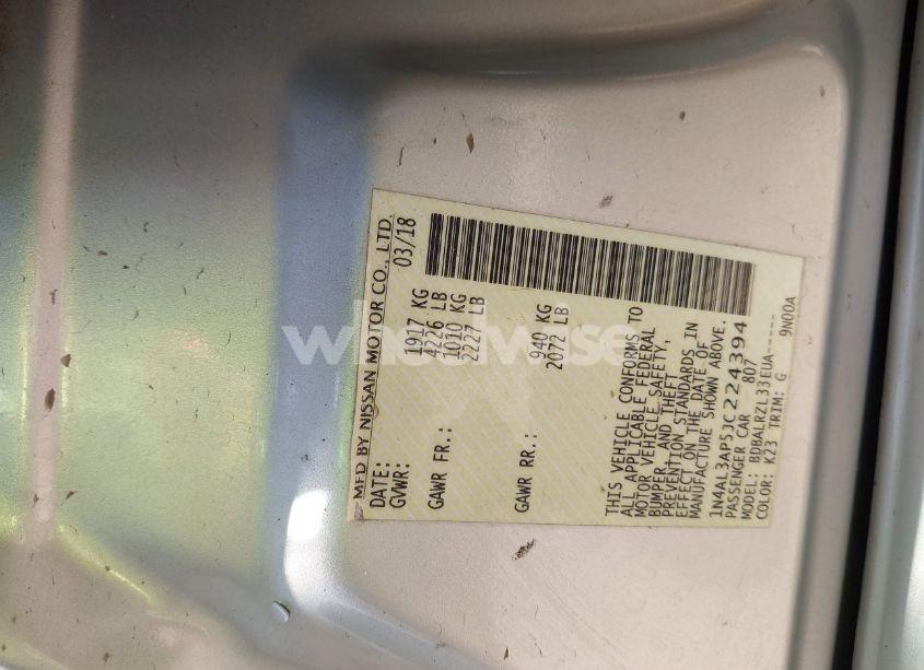 Photo 9 of 2018 Nissan Altima 2.5 SL (VIN 1N4AL3AP5JC224394)