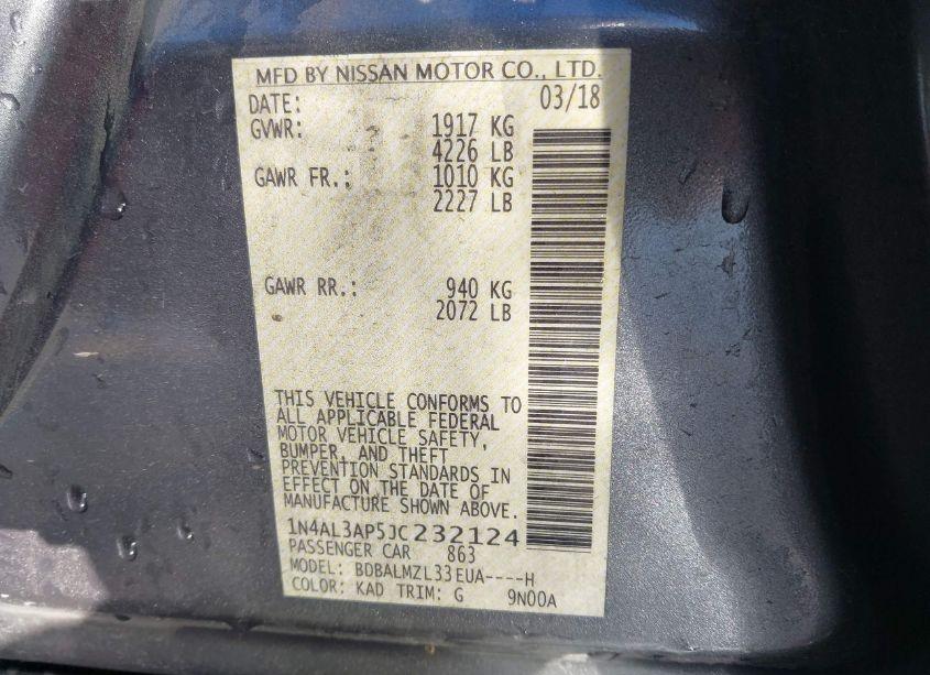 Photo 9 of 2018 Nissan Altima 2.5 SV (VIN 1N4AL3AP5JC232124)