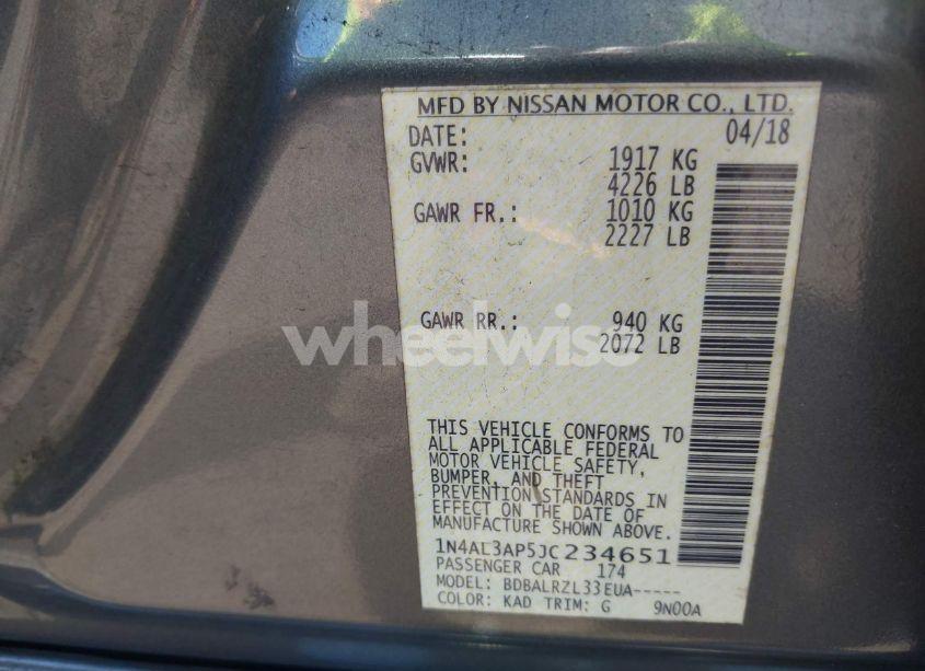 Photo 9 of 2018 Nissan Altima 2.5 SL (VIN 1N4AL3AP5JC234651)