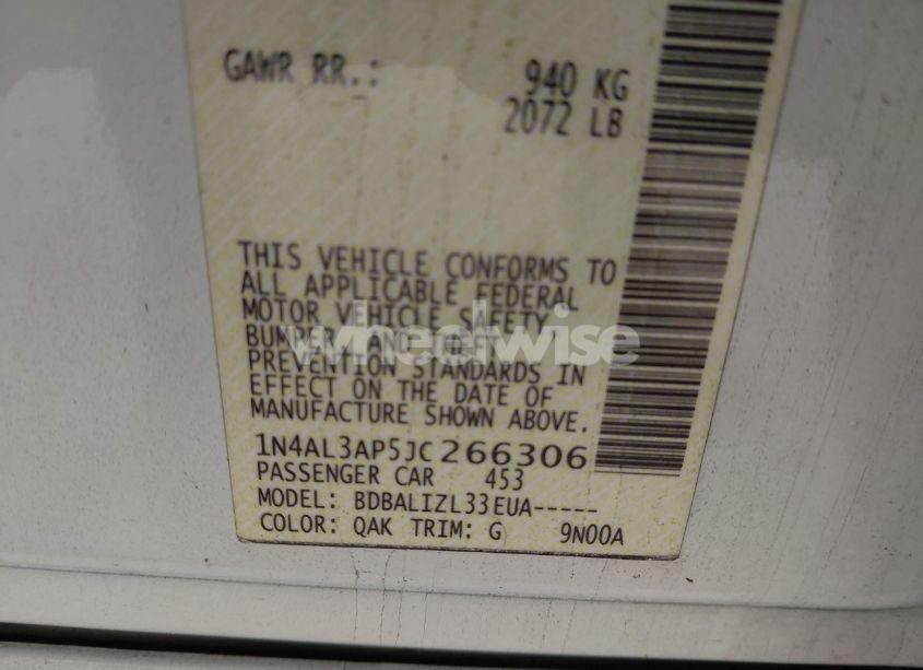 Photo 9 of 2018 Nissan Altima 2.5 SV (VIN 1N4AL3AP5JC266306)