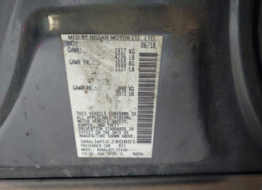 Photo 9 of 2018 Nissan Altima 2.5 SL (VIN 1N4AL3AP5JC280805)