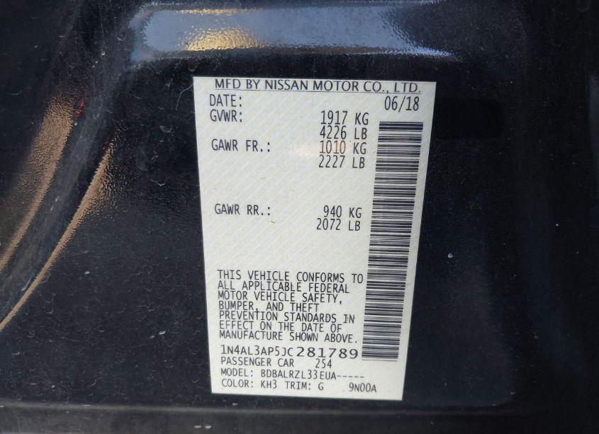 Photo 9 of 2018 Nissan Altima 2.5 SL (VIN 1N4AL3AP5JC281789)