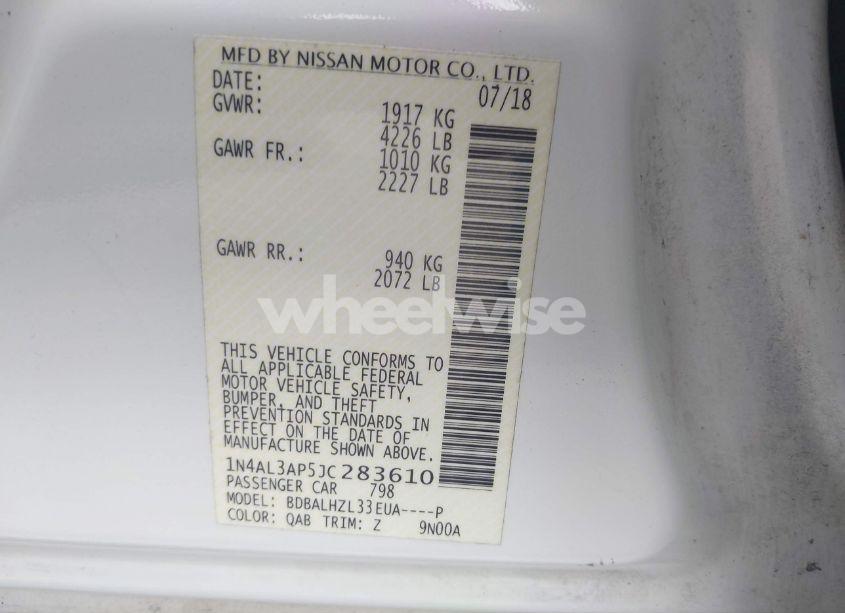 Photo 9 of 2018 Nissan Altima 2.5 SR (VIN 1N4AL3AP5JC283610)