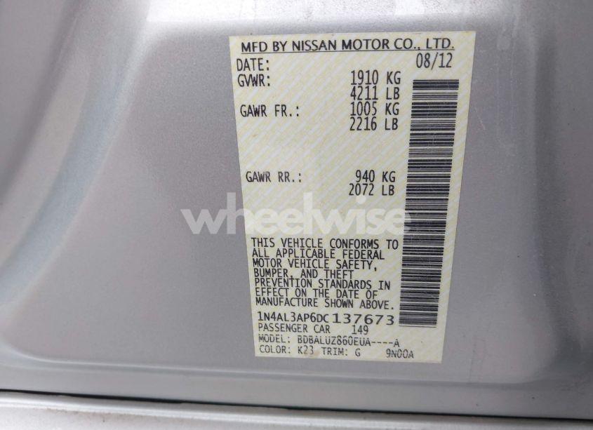 Photo 9 of 2013 Nissan Altima 2.5 SV (VIN 1N4AL3AP6DC137673)