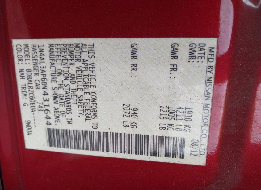 Photo 9 of 2013 Nissan Altima 2.5 S (VIN 1N4AL3AP6DN431644)