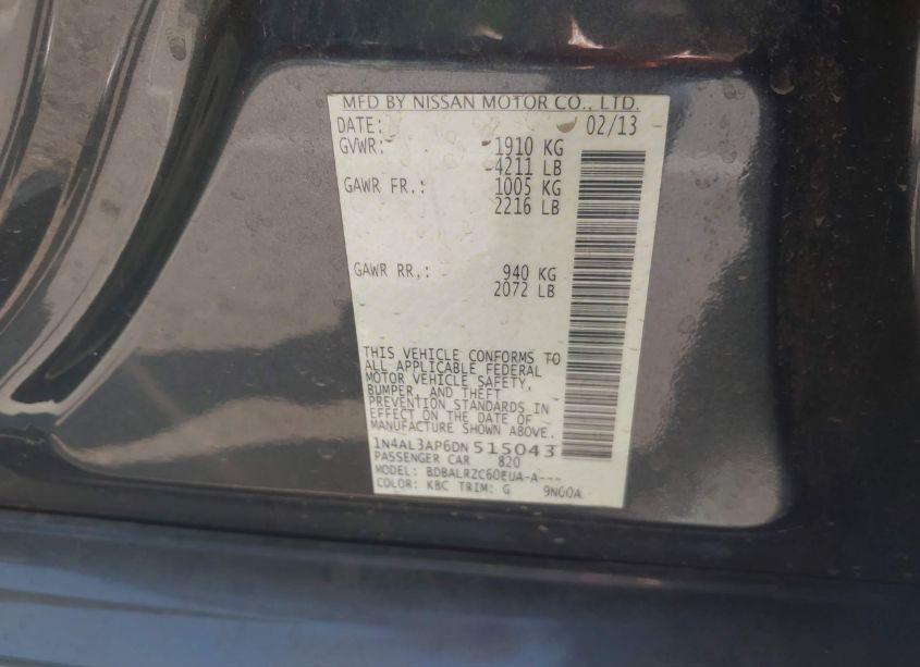 Photo 9 of 2013 Nissan Altima 2.5 S (VIN 1N4AL3AP6DN515043)