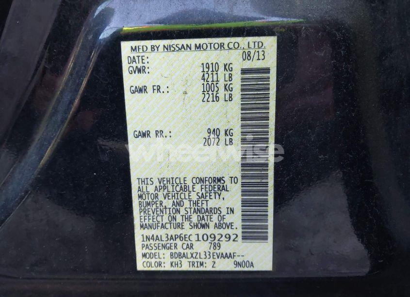 Photo 9 of 2014 Nissan Altima 2.5 SL (VIN 1N4AL3AP6EC109292)