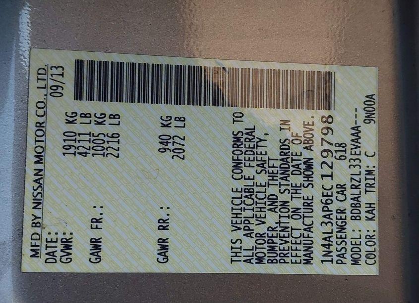 Photo 9 of 2014 Nissan Altima 2.5 S (VIN 1N4AL3AP6EC129798)