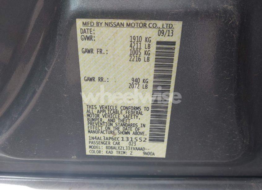 Photo 9 of 2014 Nissan Altima 2.5 SL (VIN 1N4AL3AP6EC131552)