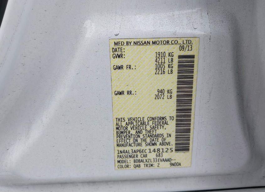 Photo 9 of 2014 Nissan Altima 2.5 SL (VIN 1N4AL3AP6EC148125)