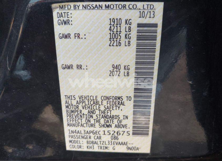 Photo 9 of 2014 Nissan Altima 2.5 SV (VIN 1N4AL3AP6EC152675)