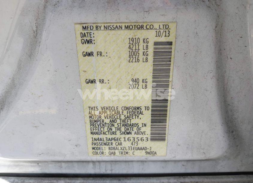 Photo 9 of 2014 Nissan Altima 2.5 SL (VIN 1N4AL3AP6EC163563)