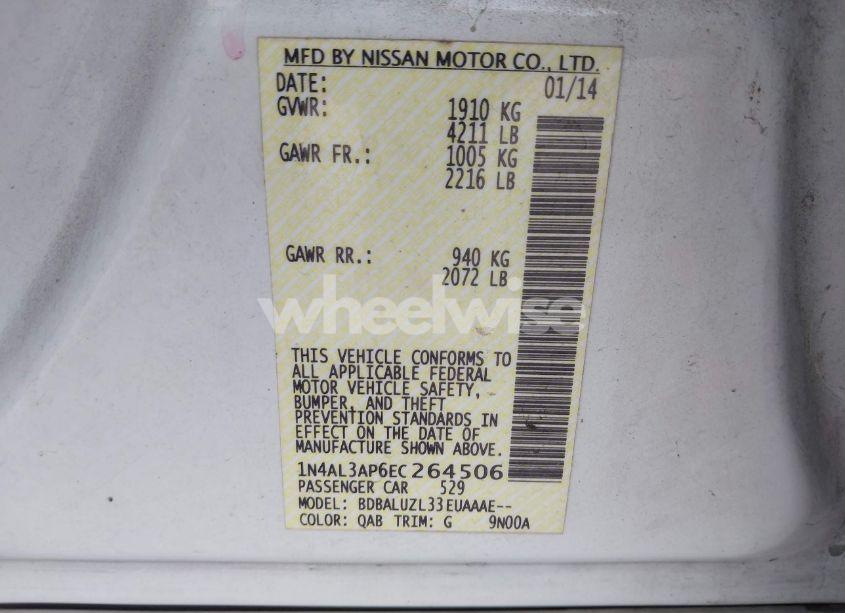 Photo 9 of 2014 Nissan Altima 2.5 SV (VIN 1N4AL3AP6EC264506)