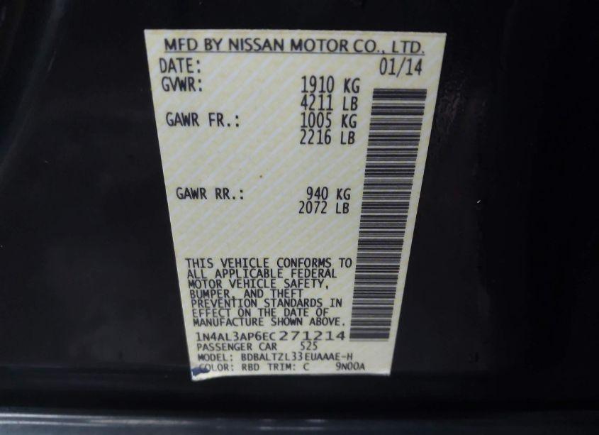 Photo 9 of 2014 Nissan Altima 2.5 SV (VIN 1N4AL3AP6EC271214)