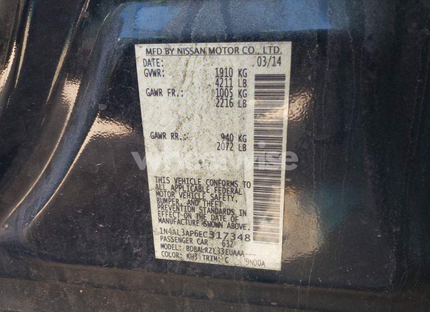 Photo 9 of 2014 Nissan Altima 2.5 S (VIN 1N4AL3AP6EC317348)