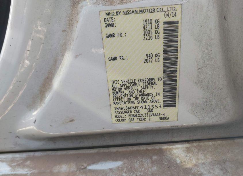 Photo 9 of 2014 Nissan Altima 2.5 SL (VIN 1N4AL3AP6EC411553)