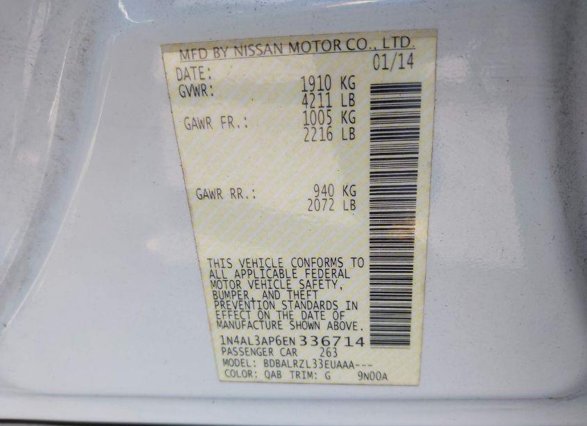 Photo 9 of 2014 Nissan Altima 2.5/2.5 S/2.5 SL/2.5 SV (VIN 1N4AL3AP6EN336714)