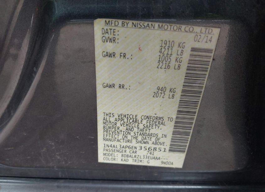 Photo 9 of 2014 Nissan Altima 2.5/2.5 S/2.5 SL/2.5 SV (VIN 1N4AL3AP6EN356851)