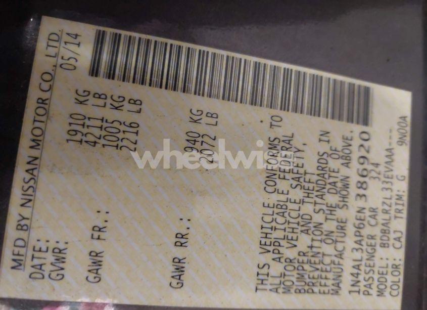 Photo 9 of 2014 Nissan Altima 2.5 S (VIN 1N4AL3AP6EN386920)