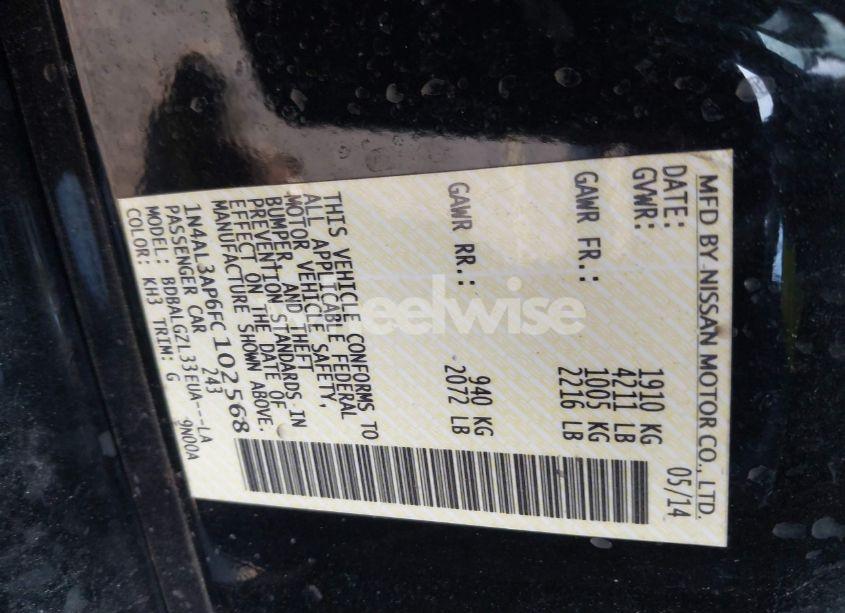 Photo 9 of 2015 Nissan Altima 2.5 S (VIN 1N4AL3AP6FC102568)