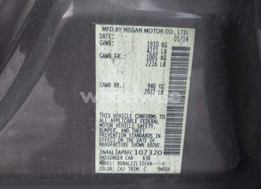 Photo 9 of 2015 Nissan Altima 2.5 SV (VIN 1N4AL3AP6FC107320)