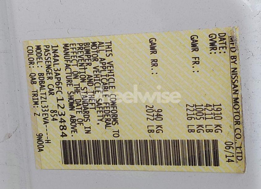 Photo 9 of 2015 Nissan Altima 2.5 SL (VIN 1N4AL3AP6FC123484)