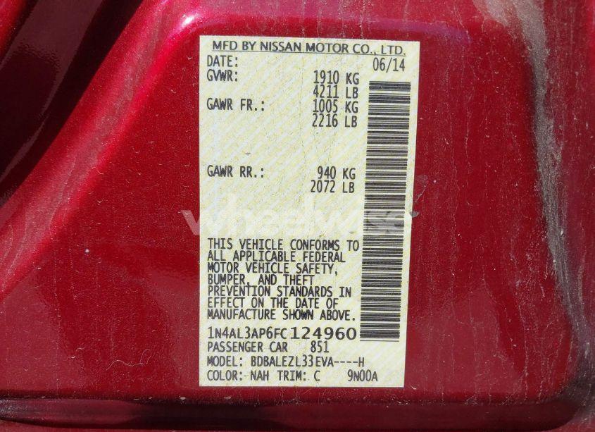 Photo 9 of 2015 Nissan Altima 2.5 S (VIN 1N4AL3AP6FC124960)