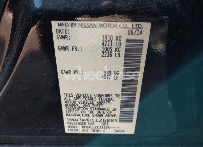 Photo 9 of 2015 Nissan Altima 2.5 S (VIN 1N4AL3AP6FC126885)