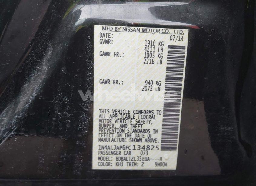 Photo 9 of 2015 Nissan Altima 2.5 SL (VIN 1N4AL3AP6FC134825)