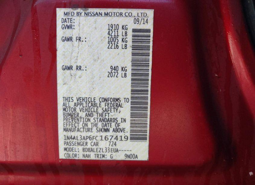 Photo 9 of 2015 Nissan Altima 2.5/2.5 S/2.5 SL/2.5 SV (VIN 1N4AL3AP6FC167419)