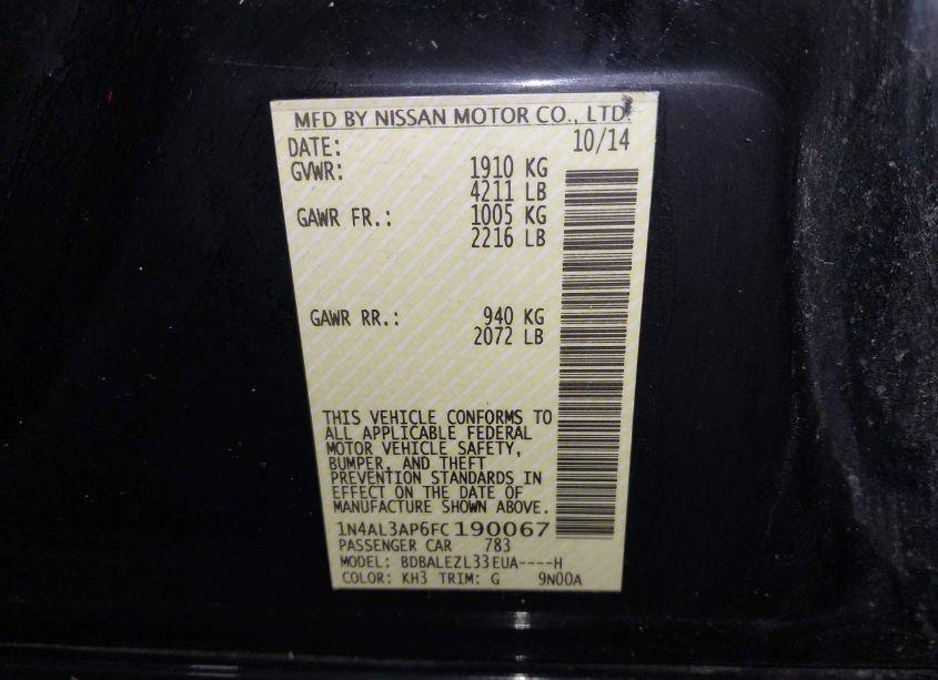 Photo 9 of 2015 Nissan Altima 2.5 S (VIN 1N4AL3AP6FC190067)