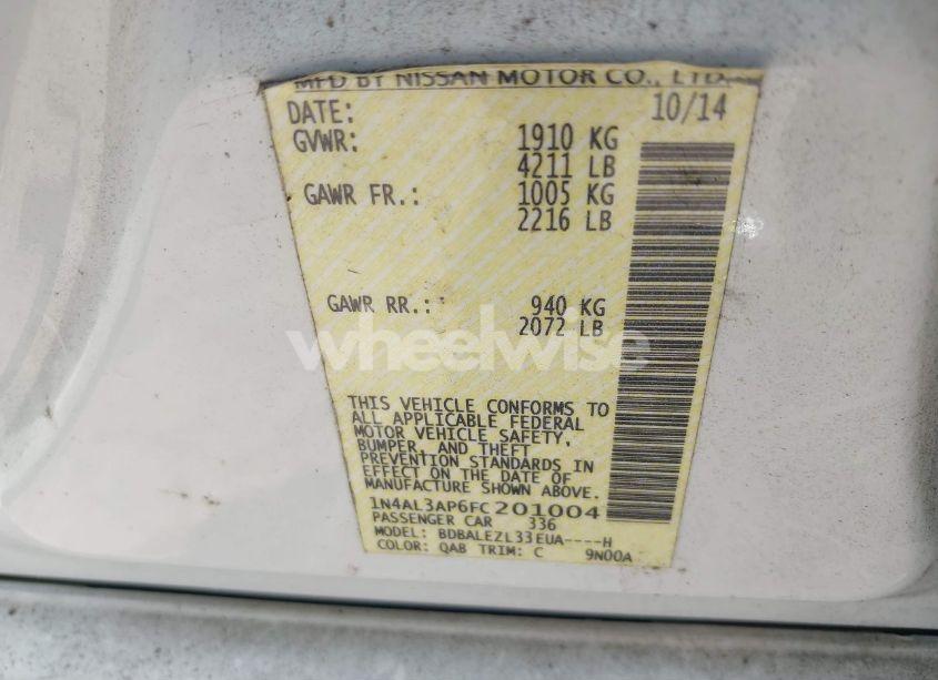 Photo 9 of 2015 Nissan Altima 2.5 S (VIN 1N4AL3AP6FC201004)