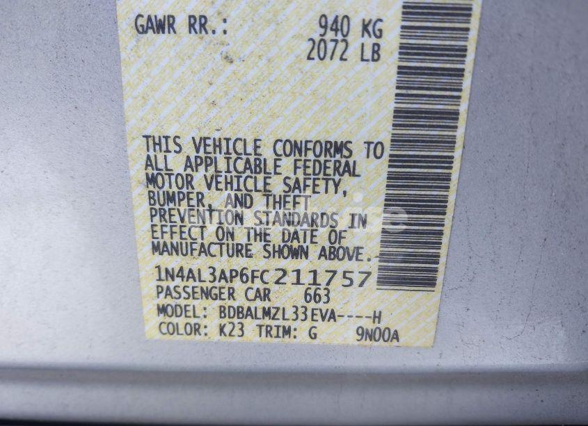 Photo 9 of 2015 Nissan Altima 2.5 SV (VIN 1N4AL3AP6FC211757)