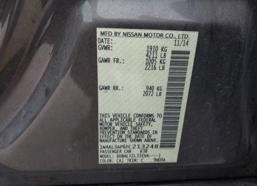 Photo 9 of 2015 Nissan Altima 2.5 SL (VIN 1N4AL3AP6FC213248)