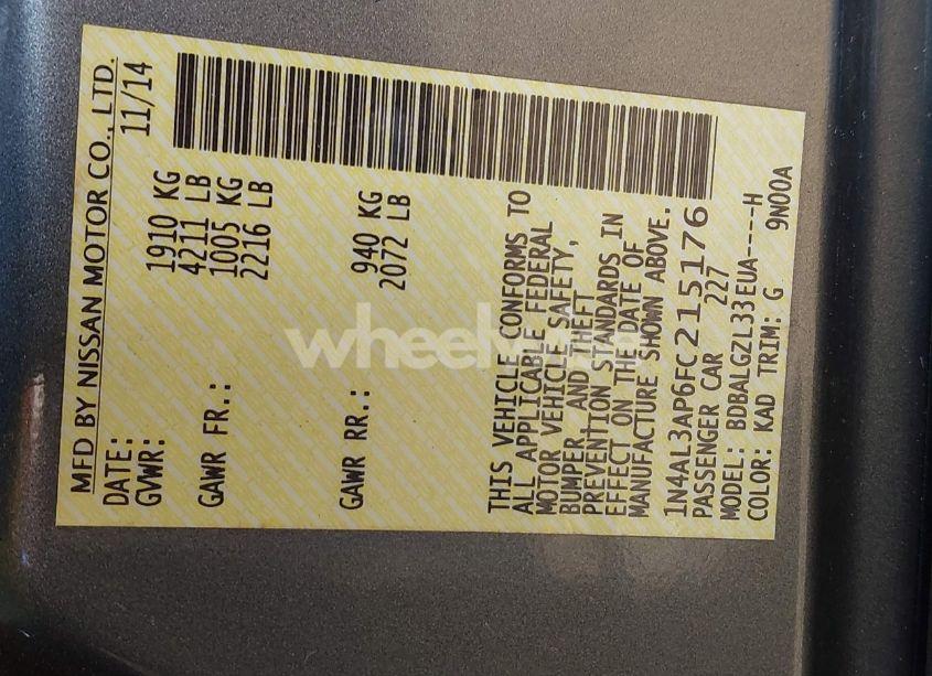 Photo 9 of 2015 Nissan Altima 2.5 S (VIN 1N4AL3AP6FC215176)