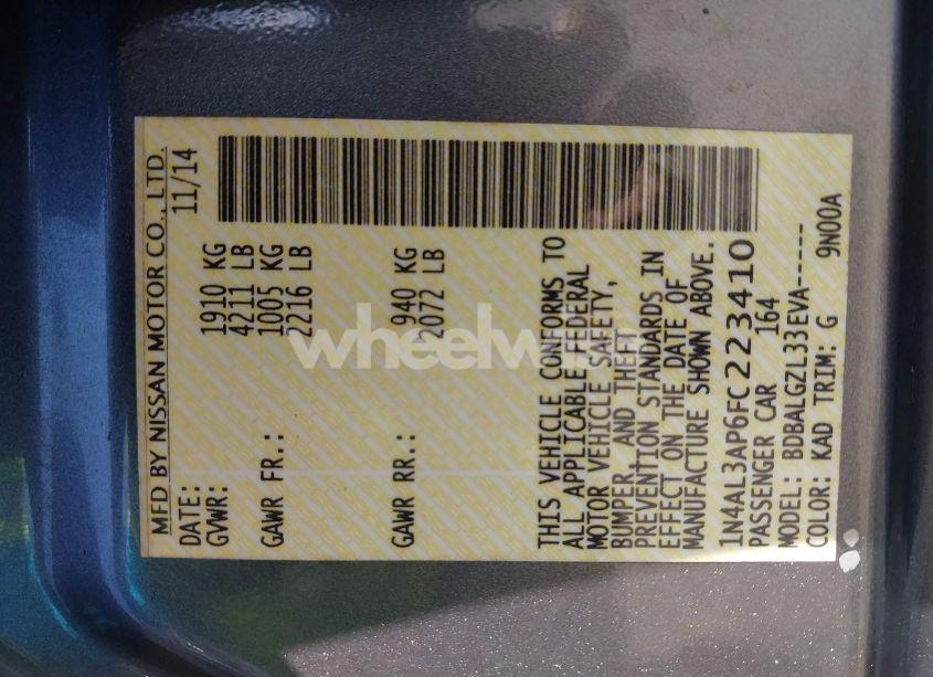 Photo 9 of 2015 Nissan Altima 2.5/2.5 S/2.5 SL/2.5 SV (VIN 1N4AL3AP6FC223410)