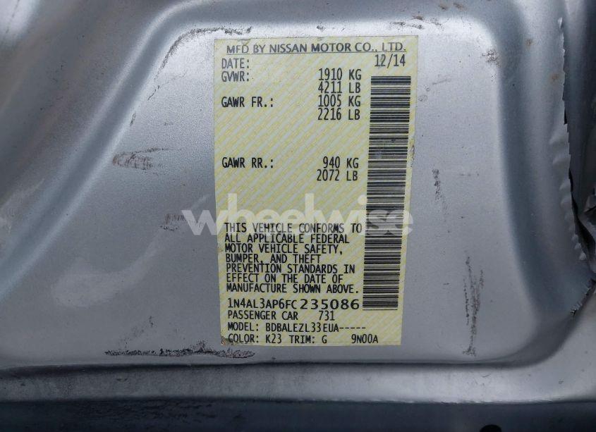 Photo 9 of 2015 Nissan Altima 2.5/2.5 S/2.5 SL/2.5 SV (VIN 1N4AL3AP6FC235086)