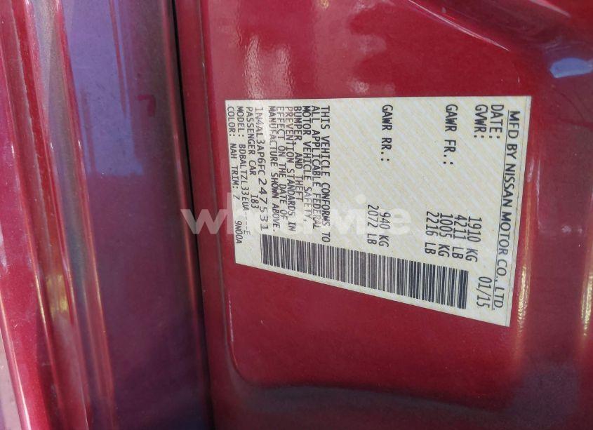 Photo 9 of 2015 Nissan Altima 2.5/S/SV/SL (VIN 1N4AL3AP6FC247531)